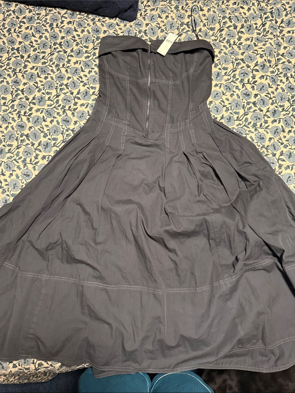 Pilcro Strapless Dark Gray Fit-and-Flare Dress